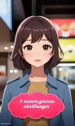 a girl with dark hair holds a sign with words that read, because globoss at shamgs