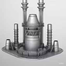 this model shows a huge tower and a smaller tower with some columns