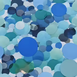 blue, white and green circles on a white background