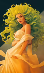 an illustrated painting of a woman with yellow hair