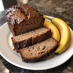 a plate with sliced up banana and chocolate cake