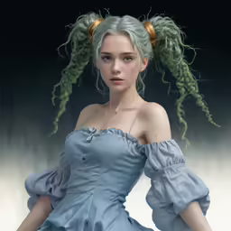 a painting of a woman with long hair and curls