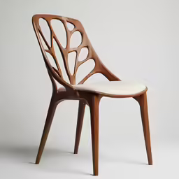 a chair with a white seat in front of a gray wall