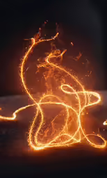 a glowing rat figure on the ground in flames