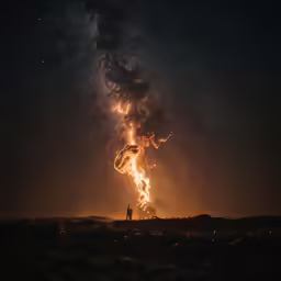 people standing in front of a huge sky that has many different colored streaks on it