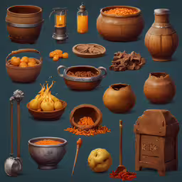the items in a variety of different dishes are depicted on a blue background,an image of a very large variety of items