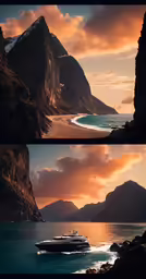 a couple of photos showing a boat on the water