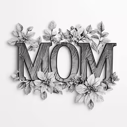 a drawing of the word mom with flowers on it