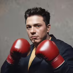 a young man with boxing gloves on