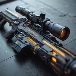 a gun with three different sight scopes and one on the floor