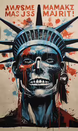 a painting that has a statue of liberty in it