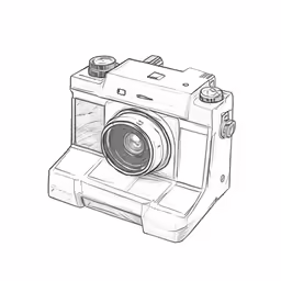 an old camera is drawing with ink