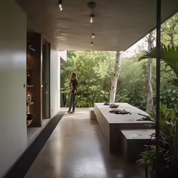 a woman that is standing on some concrete