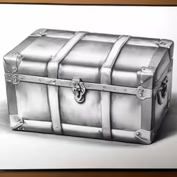 a drawing of an old metal box with three trunks