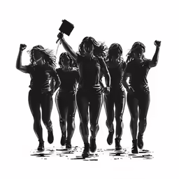 six women in bathing suits running away from the camera with the camera
