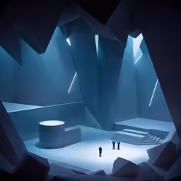 a couple of men in an icy room with lights on