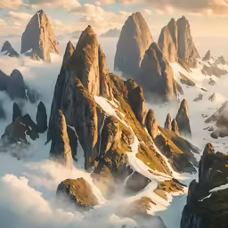 a series of high rocks sit in the fog