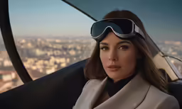 woman wearing goggles is overlooking the city