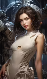 the woman is posing in a futuristic dress