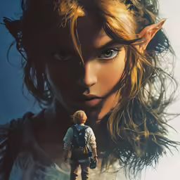 a painting of a woman with elf ears and her doll is staring