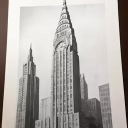 a black and white photo of a city with the empire building in new york
