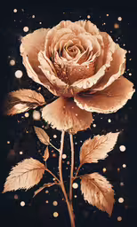 a single flower with drops of water,a close up image of a rose on a black background