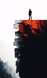 the silhouette of a person standing on top of a tall building