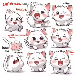 cartoon character development sheet of cats