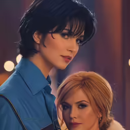 the two woman are posing together for the photo