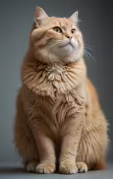 a very cute cat sitting down on a gray background