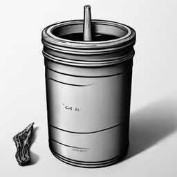 a drawing of a can with a cigarette sticking out