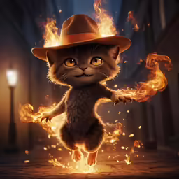 a small kitten with fire all around it