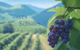 grapes hanging from the vine next to a valley