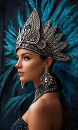 a woman wearing jewelry and a head piece