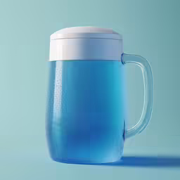 a blue plastic mug with blue liquid