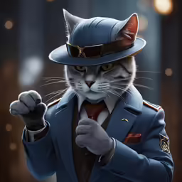 a drawing of a cat wearing a hat and jacket