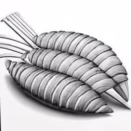 a drawing of three white pins in black and white