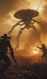 a man standing in front of a giant insect