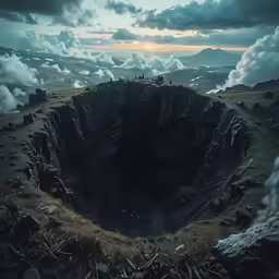 an crater that is sitting in the ground