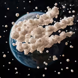 a close up of an art piece of a large bunch of white bubbles floating in the air