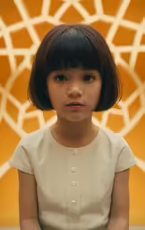 an asian girl with black hair wearing a white dress