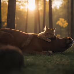 a cat sitting on the back of a horse