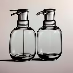two soap dispensers are standing next to each other
