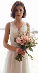 woman holding roses in front of water during daytime