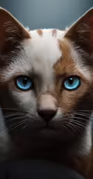 a close up of a cat with blue eyes