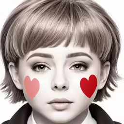a digital painting of a young person with a tie and hearts