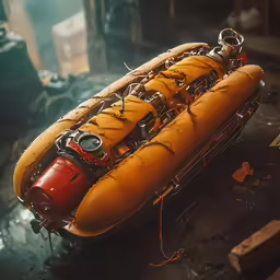 a hot dog with some kind of motor engine in it