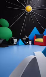 this artisticly designed lounge features two colorful chairs