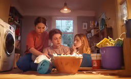 a man and two women on the kitchen floor