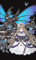 an anime illustration with two girls and butterflies